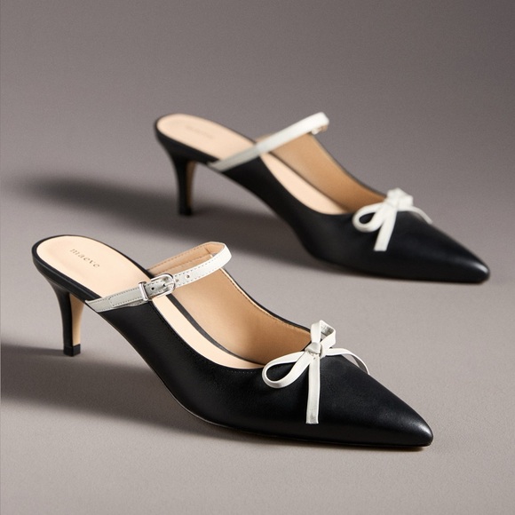 Maeve Shoes - Maeve Bow Kitten-Heel Mules Black